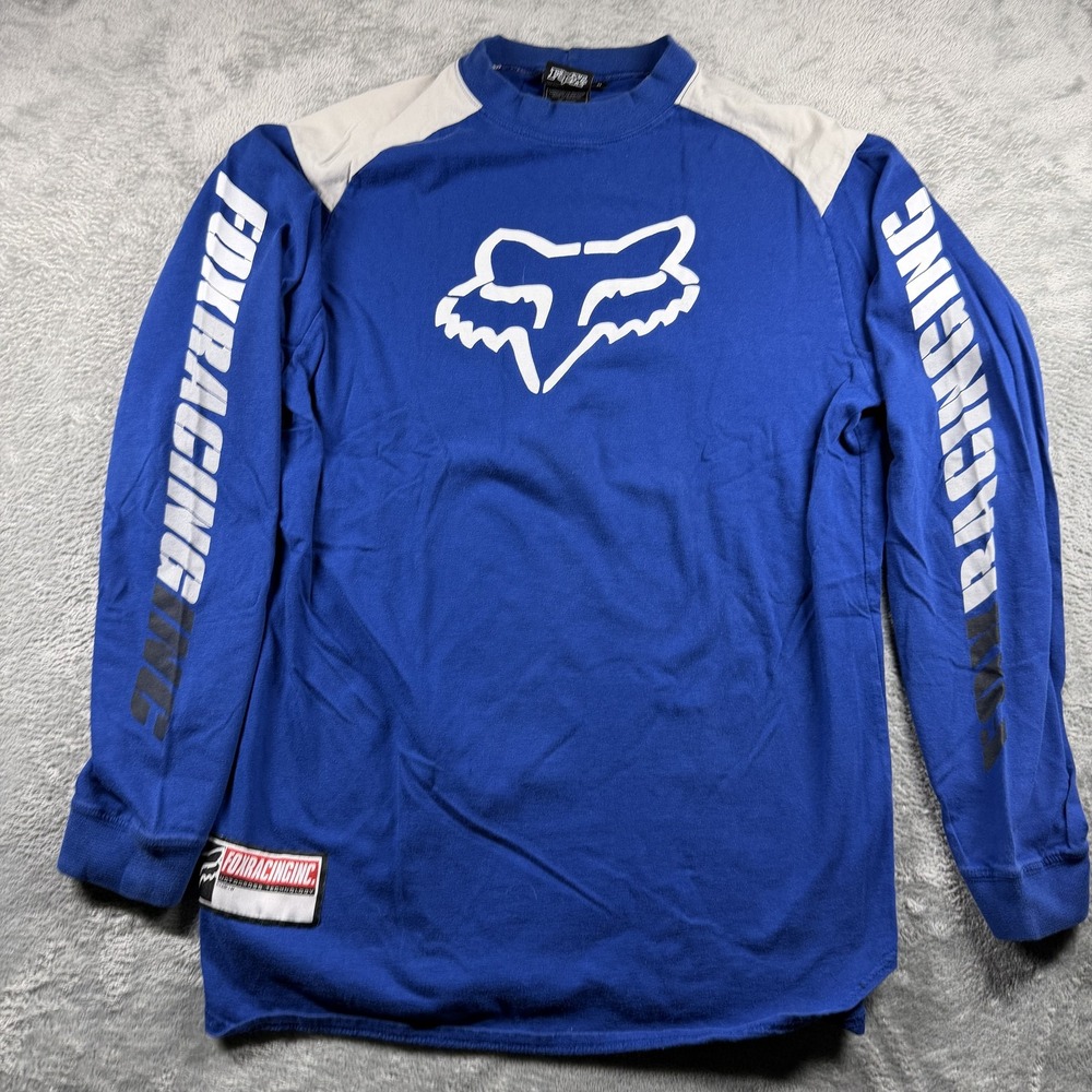 Fox Racing Motocross Jersey Mens M Royal Blue White Long Sleeve Cotton